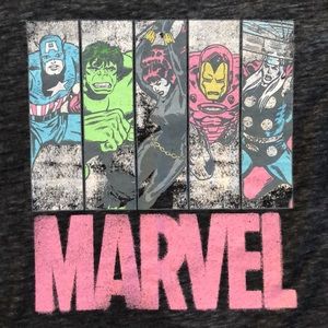 Marvel Comics 5 Character Long Sleeve Black Marled T-shirt Size Medium